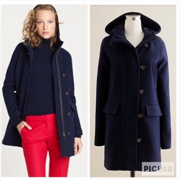 J. Crew Women's Dark Blue Hooded Pea Coat